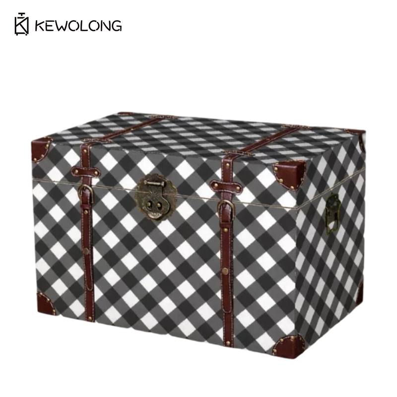 Vintage Plaid Print Wooden Sto - Retro Vintage Trunk Suitcase recension och pris